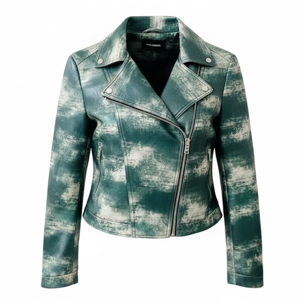 Yigal Azrouel Teal and Silver Motorcycle Style Jacket 2